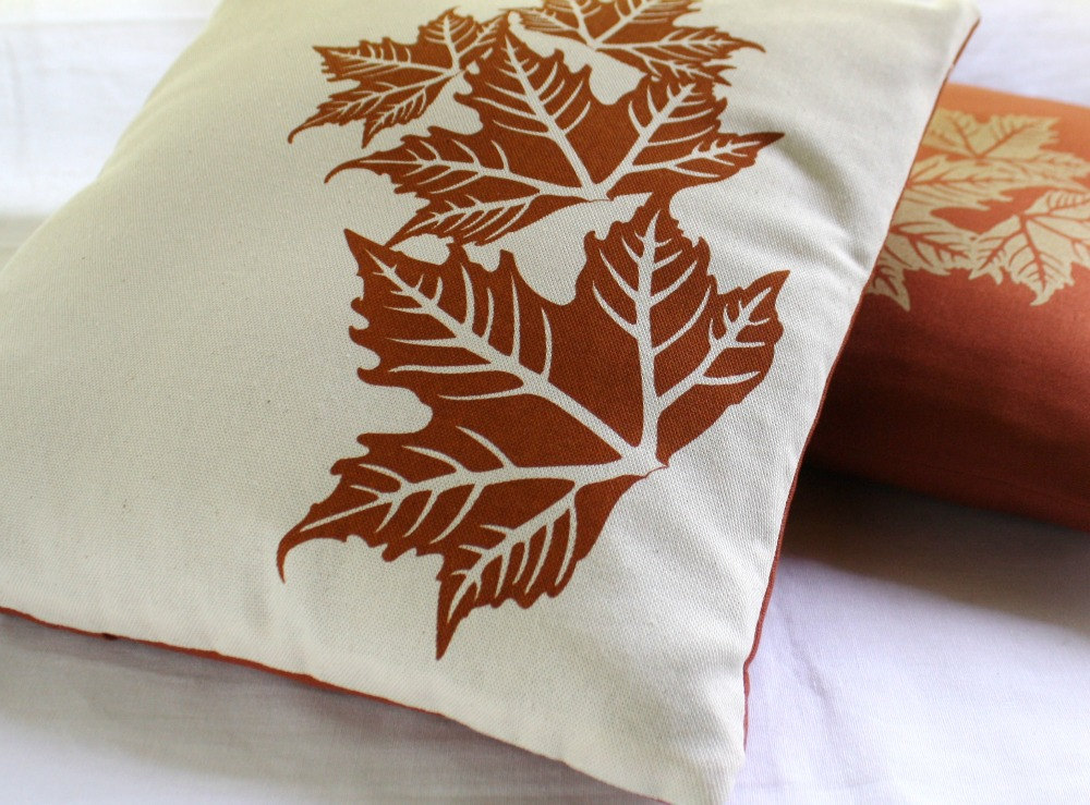 Cushion Cover Autumn Leaves Handprinted on Luulla